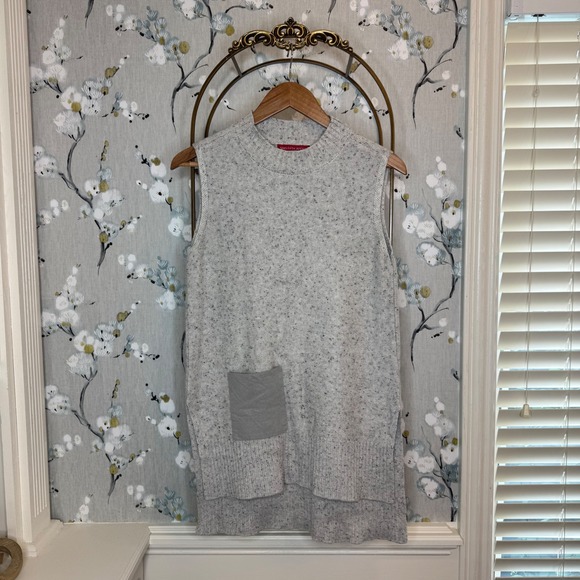 Saks Fifth Avenue Tops - Saks Fifth Avenue Gray Marl Sleeveless Sweater Tunic Mock Neck Wool Cashmere XS